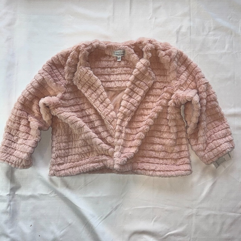 NWT Girls Pink Fur Jacket Signature by Robbie Bee Size Large Fuzzy Cardigan Coat
